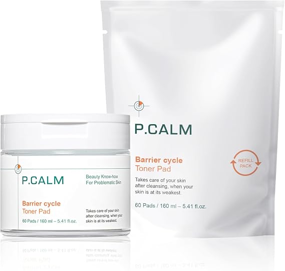 P.CALM Barrier Cycle Toner Pad Refill Pack, 120 Pads | Centella Asiatica, Papaya Extract, Soothing, Moisturizing, Gentle Exfoliation, Toner Pad Refill