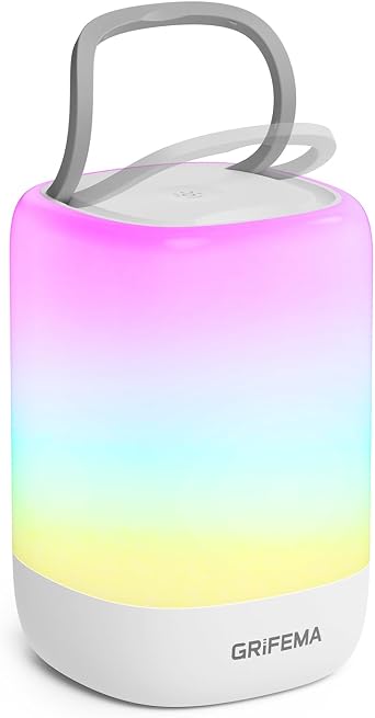 GRIFEMA Bedside Lamp Rechargeable Touch, RGB Gradient Light with 15 Hours Runtime, 30 Minute Timer, USB-C & Non-Slip Base for Bedroom, Children's Room and Camping, GD104, White