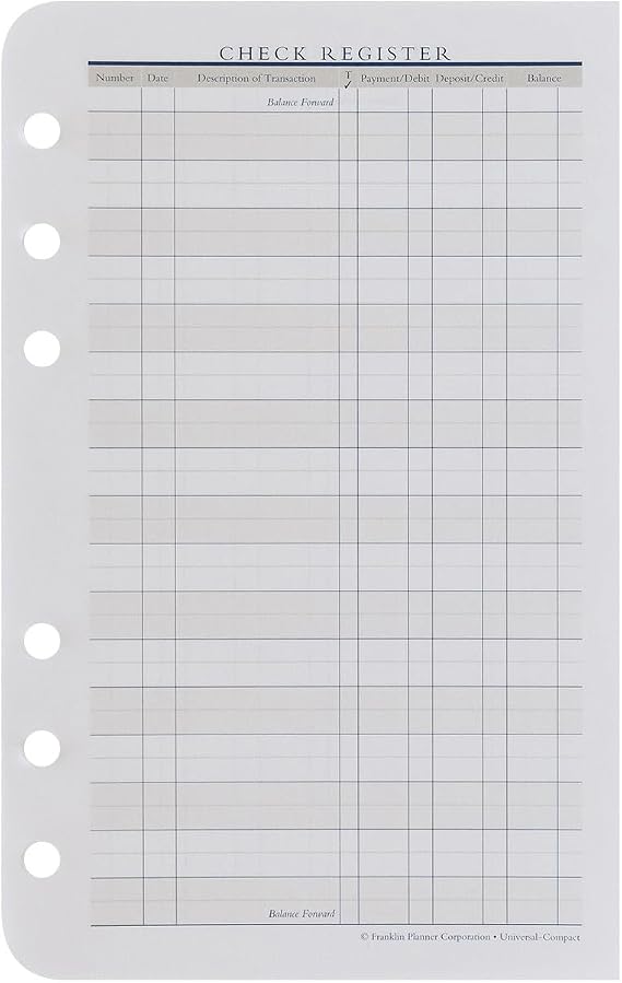FranklinCovey - Check Register - Checkbook Register Addition for Planners (Compact)