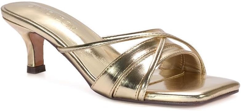 ESSEX GLAM Women's Low Kitten Heel Sandals Ladies Strappy Slip On Mule Open Toe Slide Shoes Size 3-8