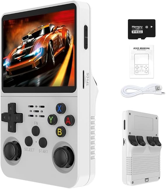 R36S 2025 New Retro Handheld Game Console, 20000+ HD Games Mini Retro Video Console, 3.5 Inch IPS Screen, Portable Arcade Video Gaming Console Gift for Adults (White)