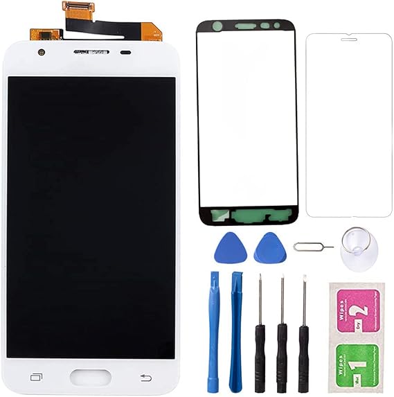 Compatible for Samsung Galaxy J7 Prime G610 G6100 On7 2016 5.5" LCD Screen Replacement Screen Touch LCD Display Digitizer Assembly (Repair Tape Tool Kit with Tempered Glass) (White)