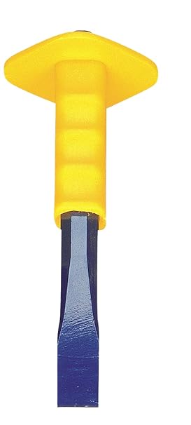 Groz 10" Octagonal Cold Chisel with Yellow Grip Guard, 3/4" Blade, 5/8" Forged Alloy Steel Stock, Hand Protection for Concrete, Masonry & Metal Cutting (32841)