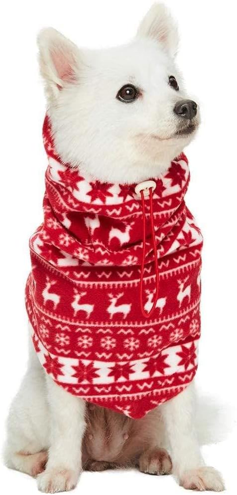 Blueberry Pet Multi-Functional Christmas Holiday Reindeer & Snowflake Fleece Dog Neck Warmer Neck Scarf, Small, Warm for Cold Winter