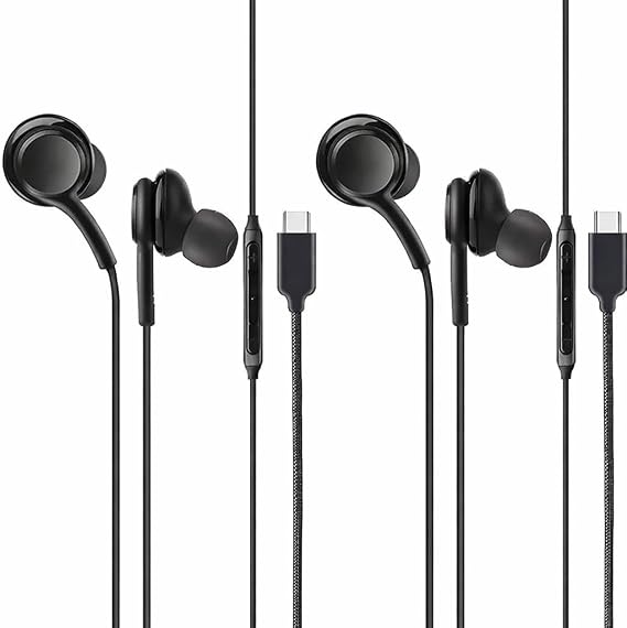 2 Pack USB-C Wired Earphones for Samsung Galaxy A57 A37 A27 A56 A36 A26 | Compatible with Galaxy A57, A56, A37, A36, A27 & A26 5G. USB-C wired in-ear earphones with volume control.