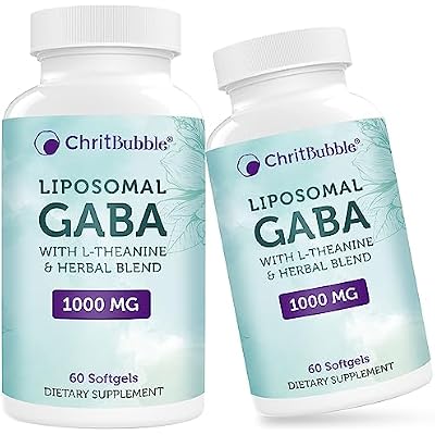 Liposomal GABA Supplements 1000mg with L-Theanine 200mg,High Absorption,Ashwagandha,Chamomile,Tart Cherry Herbal Supplement for Adults,120 Softgels,Non-GMO,Gluten Free