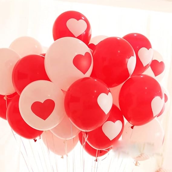 50 Packs Love Balloons 12 inches Printed Heart Balloons for Wedding Romantic Decoration - 25Pcs White Balloons with White red
