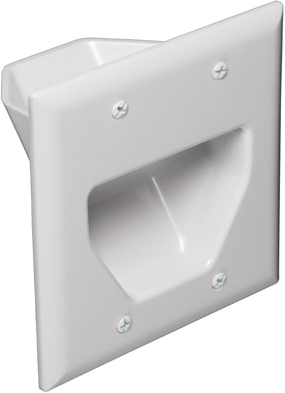 DATA COMM Electronics 45-0002-WH 2-Gang Recessed Low Voltage Wall Plate Cable Pass Through, Conceals AV Wires Hider Behind Wall-Mounted TV, Home Theater, Up/Down Orientation, ABS Plastic, White