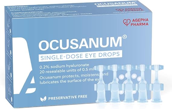 Ocusanum Single Use Eye Drops for Dry Eyes| Lubricant Eye Drops for Contact Lens| Preservative Free Eye Drops| Hyaluronic Acid Eye Drops |Artificial Tears for Red Eyes Itchy Eyes Sore Eyes
