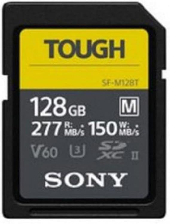 Sony TOUGH-M series SDXC UHS-II Card 128GB, V60, CL10, U3, Max R277MB/S, W150MB/S (SF-M128T/T1) | Up to 277MB/s read, Up to 150MB/s write, UHS-II, V60, U3, Water-resistant design