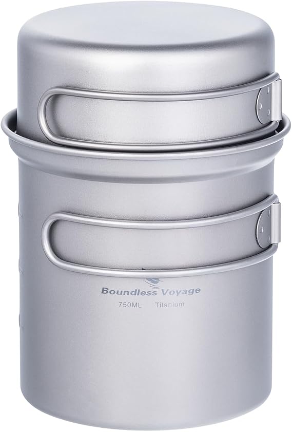 Boundless Voyage Lightweight Camping Pot Pan Cooking Set Backpacking Pot Camping Cookware Kit for Hiking Trekking Picnic Fishing Mountaineering
