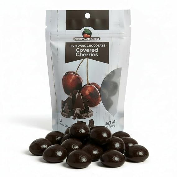 CHERRYLAND'S BEST Chocolate Covered Cherries, Milk Chocolate, Dark Chocolate and Yogurt Varieties, All Natural, Reasealable Bags (7.5oz, Dark Chocolate Covered Cherries)