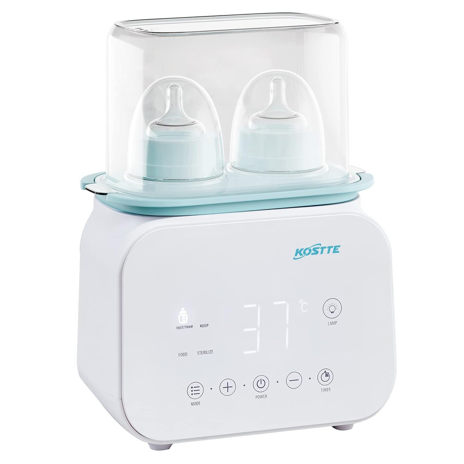 KOSTTE Baby Bottle Warmer Bottle Warmer for 2 Bottles 10-in-1 Multifunctional Breast Milk Warmer Milk Warmer with Defrosting and Heating Food Timer 24 Hour Appointment Baby Bottle Warmer
