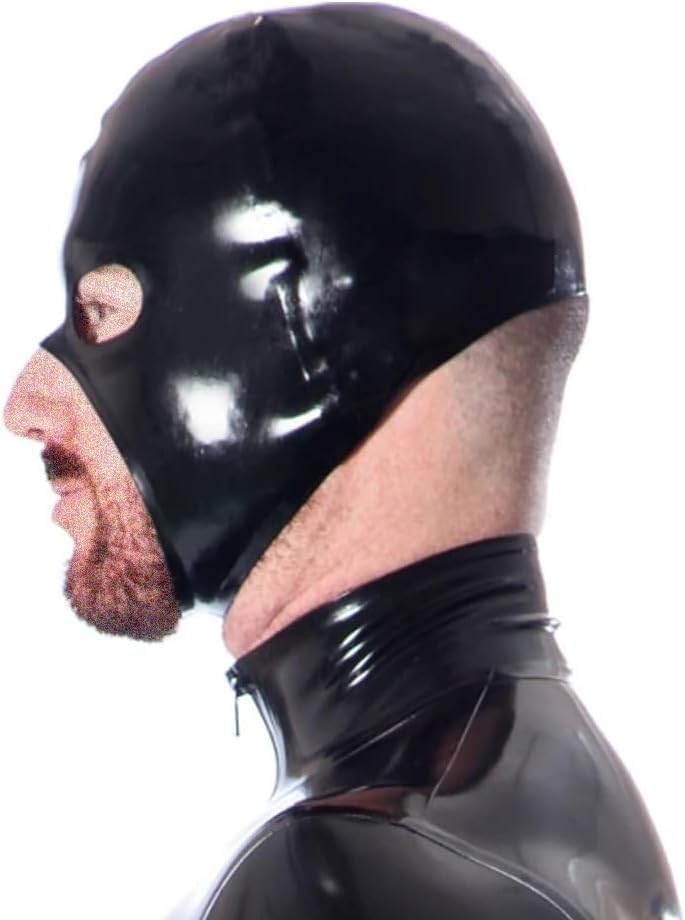 Latex Hood Full Cover Catsuits Open Eyes and Jaw Rubber Latex Mask for Men and Women