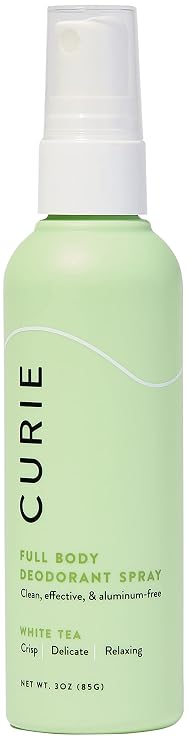 Curie Full Body Spray Deodorant for Men and Women, Aluminum Free Deodorant with No Baking Soda, 3oz (White Tea)