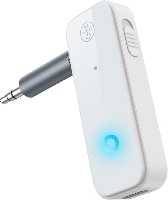 Aux Bluetooth Adapter for Car, 2 in 1 Wireless Bluetooth 5.4 Transmitter Receiver, Built-in Mic Hands-Free Calls Crystal Clear Sound, for Cars Headphones Home Stereo, White