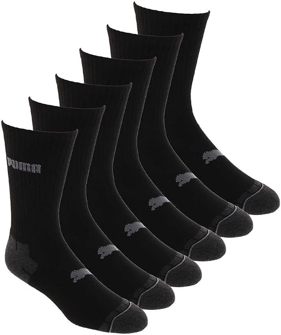 PUMA Men's 6 Pack Crew Socks, Charcoal, One Size