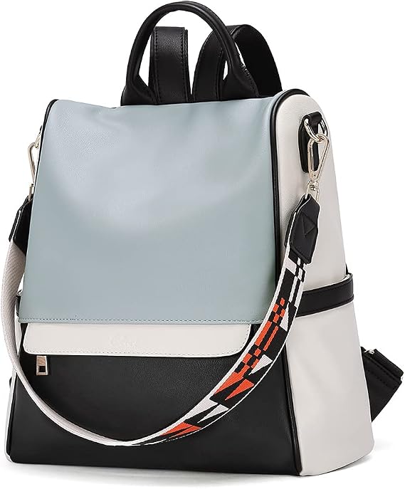 CLUCI Womens Backpack Purse Fashion Leather Ladies Travel Large Designer Convertible Shoulder Bags Grey With Blue