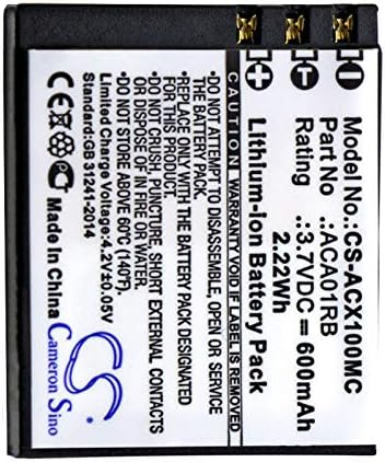 600mAh XPS Replacement Battery for ACTIVEON CX, CX Gold, CX HD PN ACA01RB