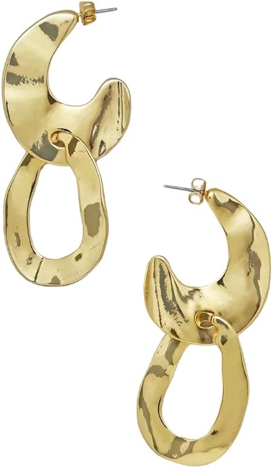 Ettika Dangle Earrings for Women. Knock Knock Abstract Double Ring 18k Gold Plated Hoop Earrings