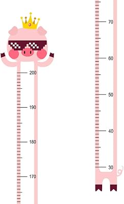 6 inch x 6 feet Cute Pink Piggy Wearing Sunglass Animal Series Measurement Growth Chart Removable Vinyl Wall Decals Stickers for Children Room Nursery