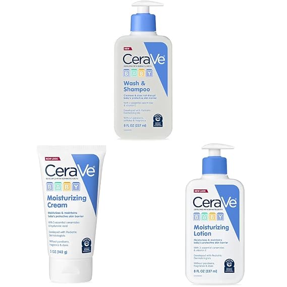 CeraVe Baby Wash & Shampoo | 2-in-1 Tear-Free Baby Wash, Paraben & Baby Cream | Gentle Moisturizing Cream with Ceramides & Baby Lotion | Gentle Baby Skin Care with Ceramides