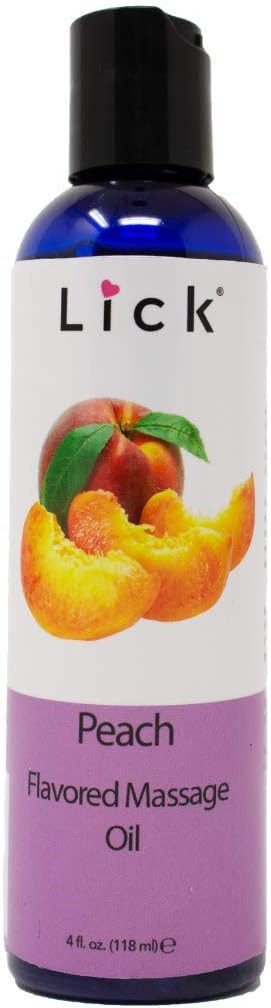 Lick Peach Flavored Massage Oil Sweet Juicy Edible Massage Oil with Sweet Almond Oil & Vitamin E, Lightweight Glide for Couples Massage & Relaxation, 4 oz