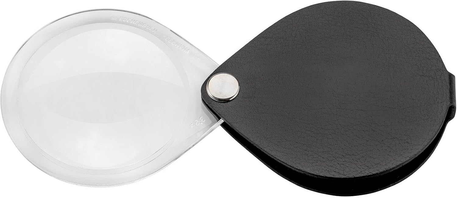 Eschenbach Classic Optic Folding Magnifier with 3.5X Magnification and Lens Diameter 60 mm with Round Leather Case in Black