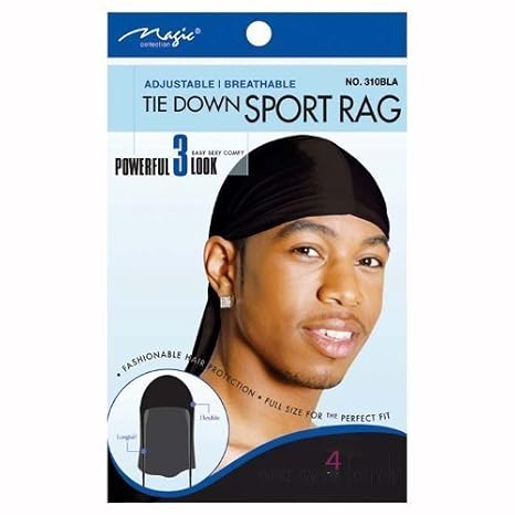 Magic Tie Down Nylon Sport Durag Black Hair Cap