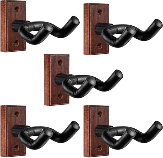 Wood Guitar Hangers 5Pack - Wall Mount Guitar Holder Hook Stand for Acoustic, Electric, Banjo, Bass