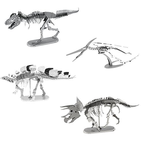 Metal Earth Fascinations 3D Metal Model Kits Set of 4 Dinosaurs - T-Rex, Stegosaurus, Triceratops and Pteranodon