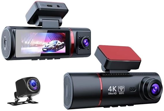 4K Ultra HD 3 Kameralı Araç Kamerası, WiFi ve GPS Takipli, Gece Görüşlü, G-Sensörlü, Ön + İç + Arka Kayıt
