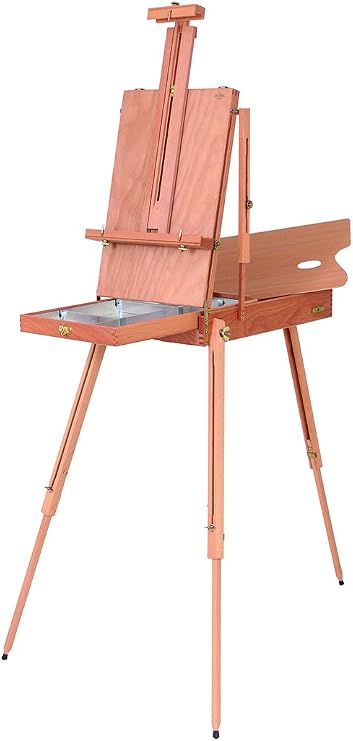 Mabef M22 French Sketch Box Easel, Portable Oiled Beech Wood Field & Studio Easel with Adjustable Canvas Angle, Built-in Storage Drawer, Palette & Leather Handle