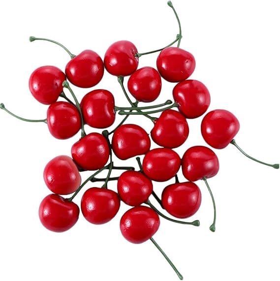 20Pcs Red Artificial Cherries,Fake Cherries,Fake Fruit Decor Simulation Cherry Model Lifelike Fruit Cherry Ornament, Home Kitchen Party Decoration