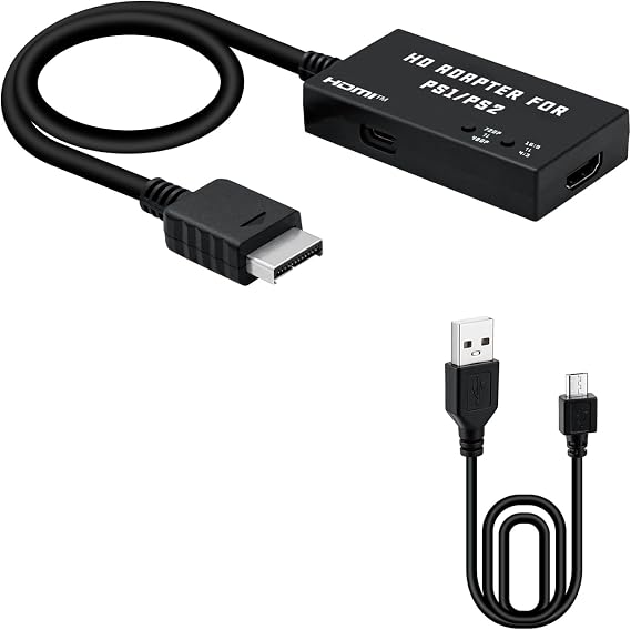 Mcbazel PS2 to HDMI Adapter for PlayStation 2 & 1, HDMI Converter Supports 4:3/16:9 Aspect Ratio Switch, 480p/720p Output, Plug & Play, Compatible with PS1/PS2 Phat & Slim