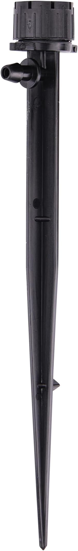Raindrip 156005B Adjustable Flow Bubbler, Non-Pressure Compensating Emitter, Full-Circle Pattern, 8 Stream Spray, with 1/4-Inch Barbed Inlet on 5-Inch Stake, 5-Pack, Black
