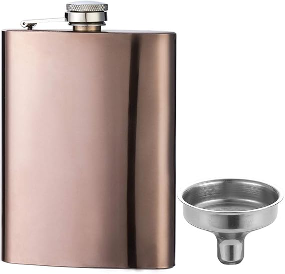 YFS Stainless Steel 8OZ Hip Flask, Rose Gold Flasks for Liquor with Funnel, Promotion Gifts for Men