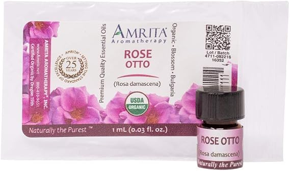 Organic Rose, Otto Essential Oil - Rose damascena - 100% Pure Undiluted & Therapeutic Grade, Premium Quality Aromatherapy Oils, Tested & Verified - 1ML : AMRITA Aromatherapy