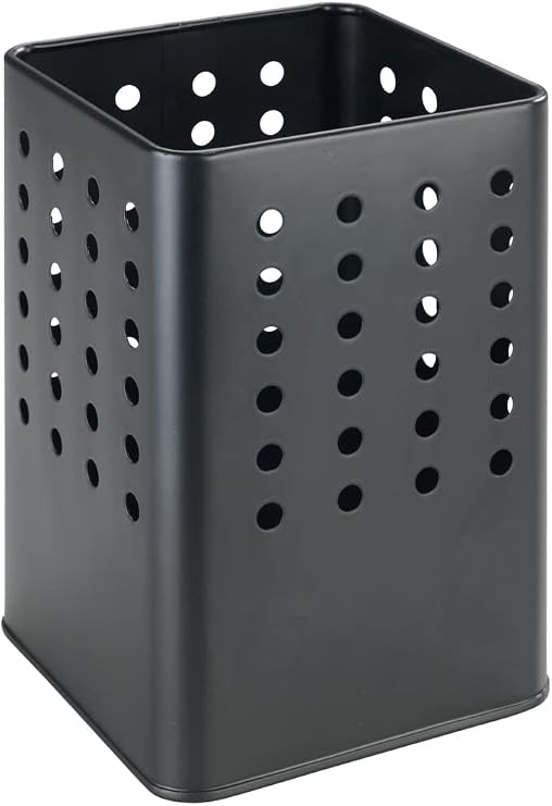 WENKO Utensil Holder Mod. Silio Practical Holder for Kitchen Utensils Made of Powder-Coated Metal in Modern Square Shape with Hole Pattern (W x H x D): 11.5 x 16.5 x 11.5 cm Matte Black