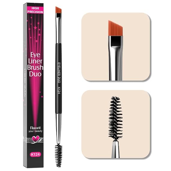 Angled Eyeliner Brush Duo by KESHIMA Extra Fine Eye Liner Brush & Spoolie