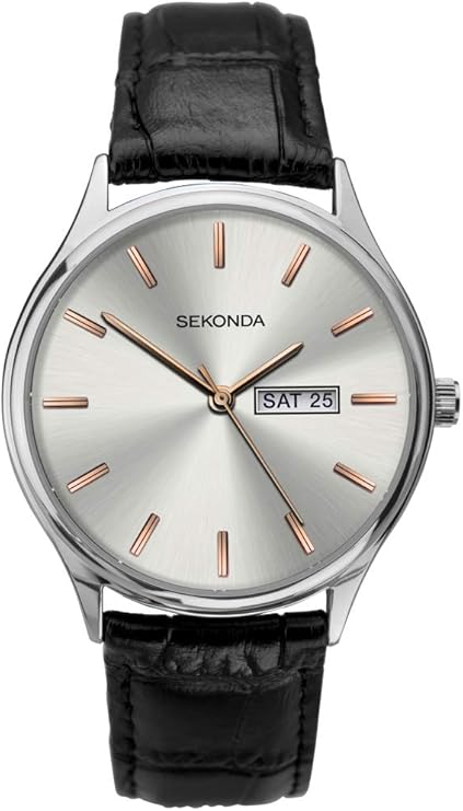 Sekonda Mens Classic Analogue Quartz Watch with Silver Dial and Black Leather Strap 1686