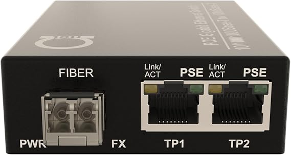2 PoE Port Gigabit PoE/PoE+ Multimode LC 850nm Fiber Media Converter - Supplies IEEE 802.3 PoE & PoE+ PSE Power Over Ethernet & Extends over Multimode Fiber with PoE PSE Support | up 550m (0.34 Miles)