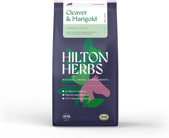 Hilton Herbs Cleavers & Marigold Natural Equine Supplement. 100% Natural Ingredients. Supports Lymphatic & Glandular Health. For Horses with Filled Legs, Feathers or CPL-Prone. 750g
