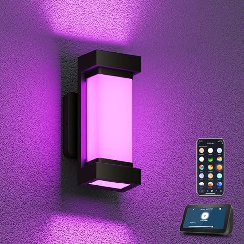 XMCOSY Outdoor Wall Lights, 2100LM Smart LED Porch Lights Outdoor, RGBCW Exterior Lighting Sconce, Wi-Fi Control, Compatible with Alexa, IP65 Waterproof, 1 Pack