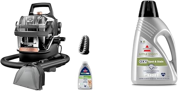 BISSELL Little Green HydroSteam Multi-Purpose Portable Carpet and Upholstery Cleaner, Car and Auto Detailer, 3618 + BISSELL Little Green OXY Spot & Stain Formula for Portable Carpet Cleaners, 60 oz