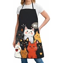 Valkyrie Kedi Desenli Mutfak Önlüğü Cepli Ayarlanabilir Askılı Unisex Mutfak Temizlik Önlüğü Siyah