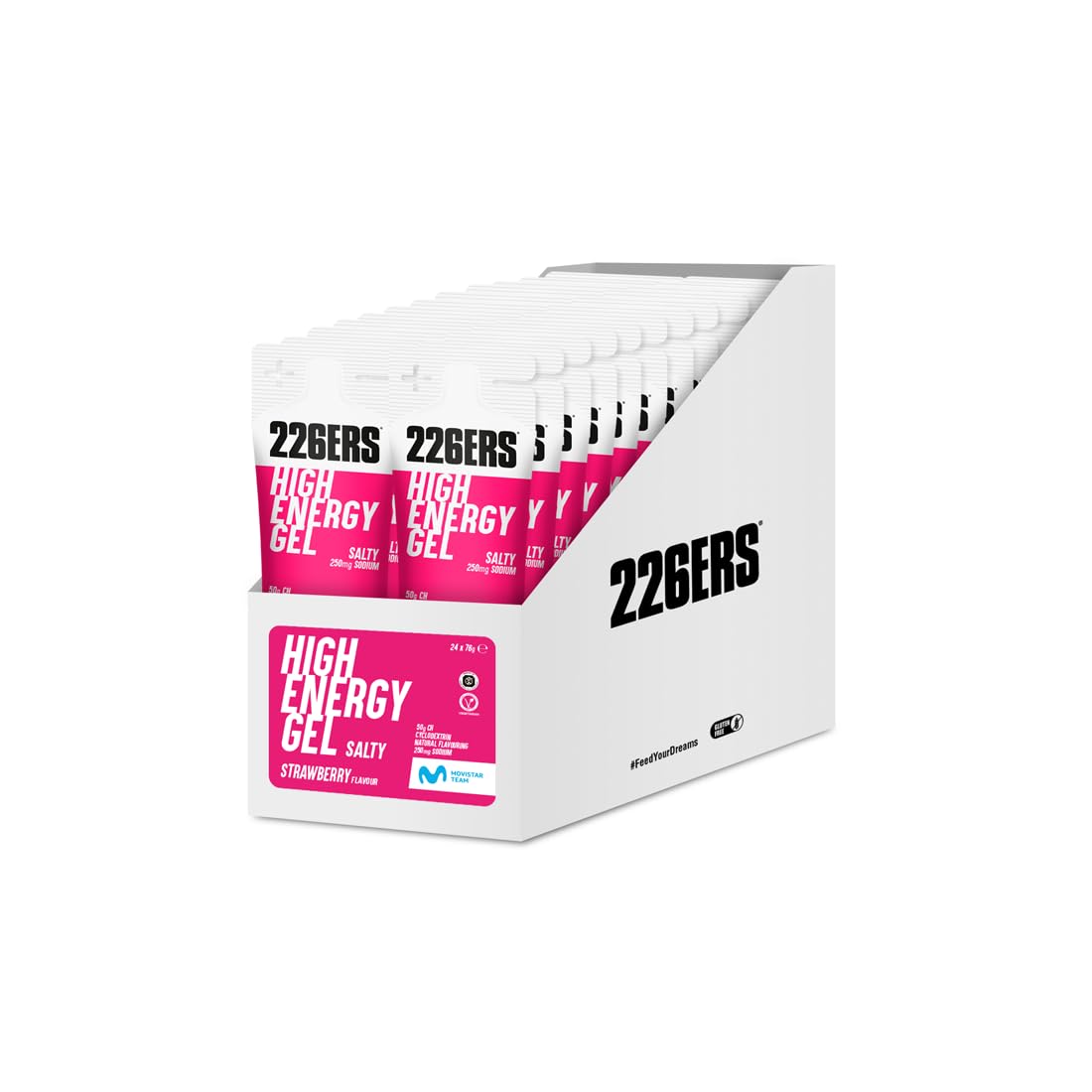 226ERS High Energy Gels Energy Gels with 50 g Cyclodextrin as Carbohydrate and 250 mg Sodium Vegan Salty Strawberry - 24 Gels