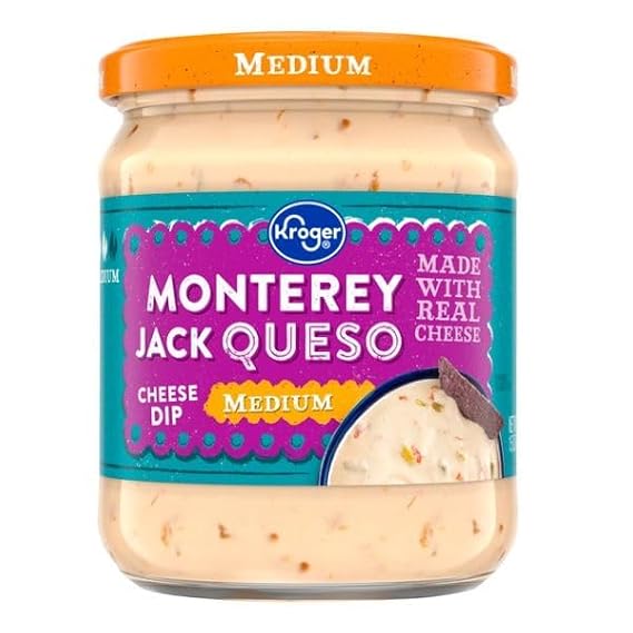 Monterey Jack Queso Cheese Dip, Medium Heat, Creamy Smooth Queso Sauce, 15 oz Jar, for Nachos, Chips, Tacos & Party Snacks