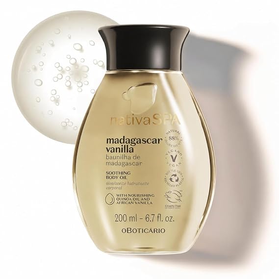 Nativa SPA Brazilian Body Oil - 6.7 oz, Moisturizing Madgascar Vanilla | Hydrating Body Oil for Dry Skin & Revitalizing, Vegan & Cruelty-Free Skincare, Not Your Average Vanilla
