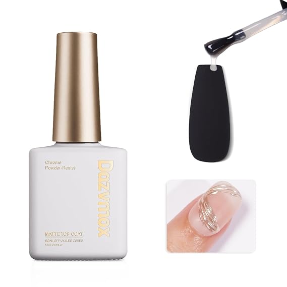 Matte Gel Top Coat, 15ml Hema Free Powder-Resist Top Coat Gel Nail Polish for Chrome Powder Design Long-Lasting Matte Finish UV DIY Nail Art Home Salon